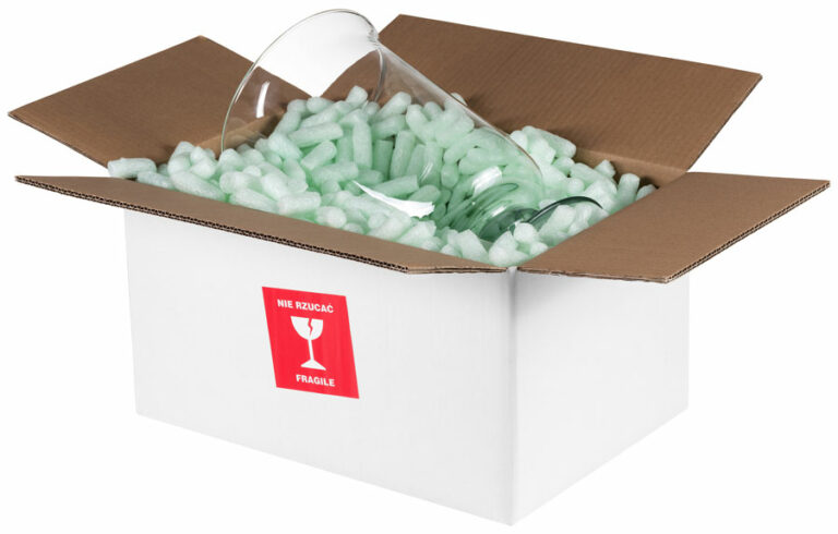 Box shipping protection with void fill packing peanuts